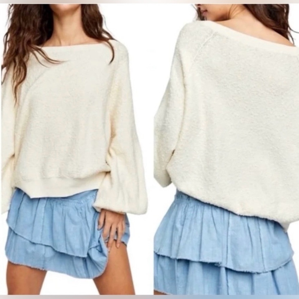 Free People Popcorn V-Neck Sweater scream Textured Knit XS Boho Cozy Oversized